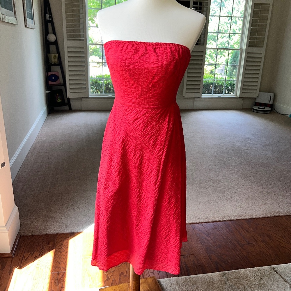 J.Crew Red Strapless Dress Size 0 Cotton; Lined; Zipper Back with Hook Closure